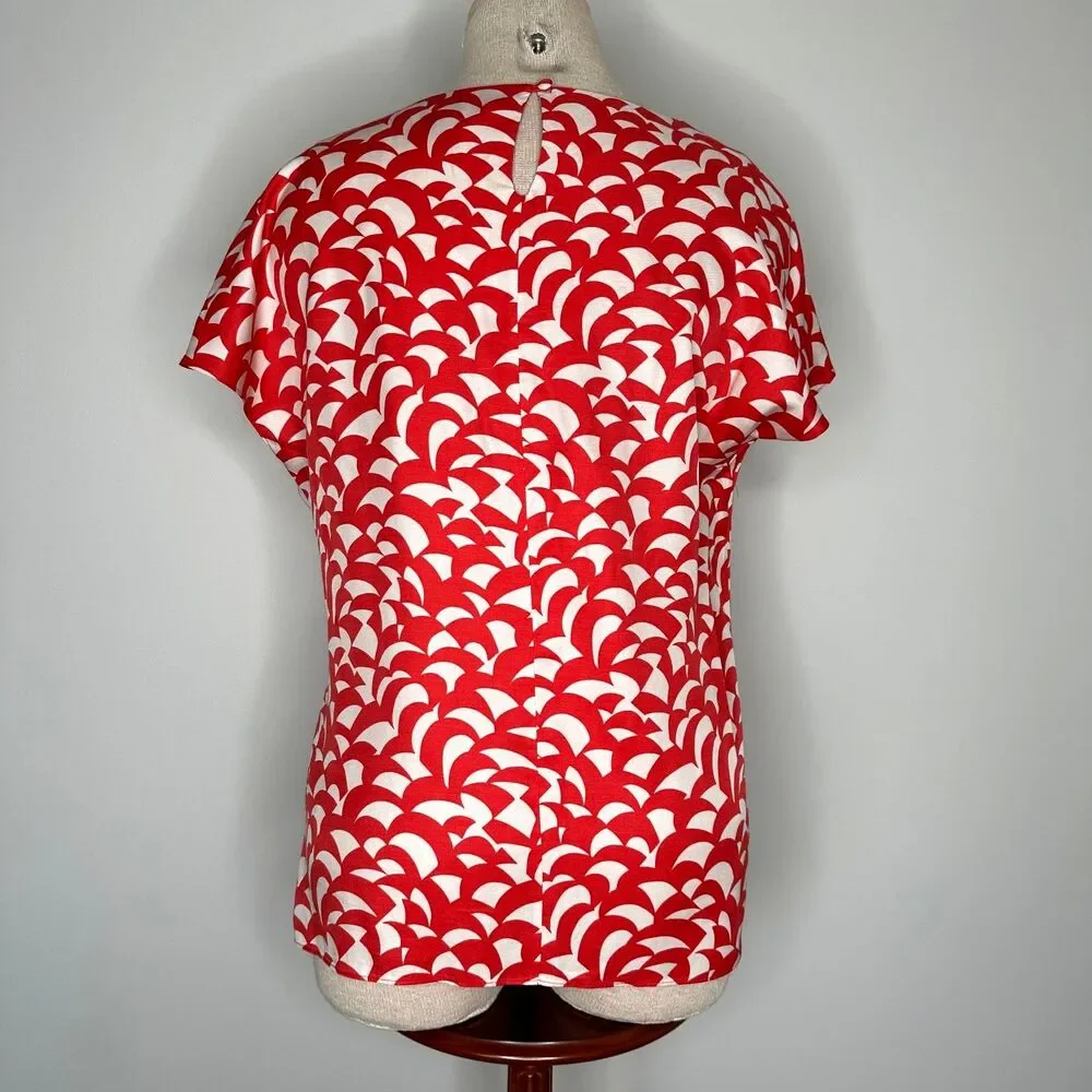 Boden Women's Silk Blend Scoop Neck Short Sleeve Print Top Size 8